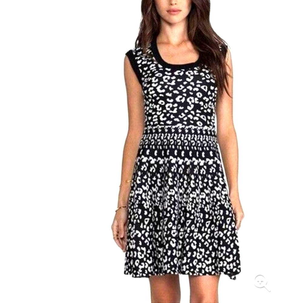 Rebecca Taylor Revolve Leopard Stretch Knit black white Sweater Dress - Picture 3 of 8